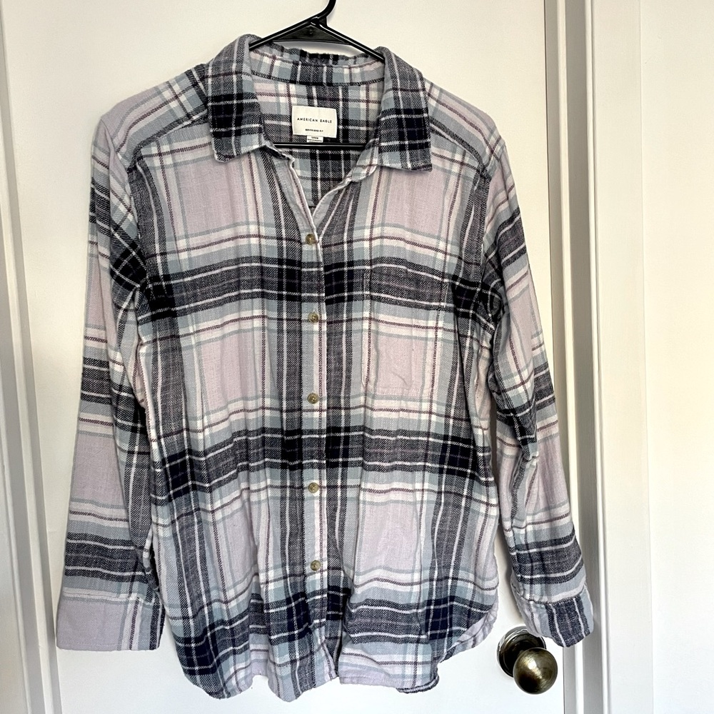 American Eagle Plaid Button Up Boyfriend Flannel